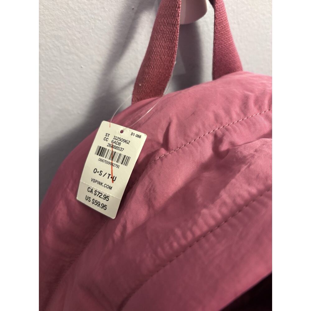 Victoria's Secret PINK Quilted Puffer Backpack Bag Dark Pink Magenta Logo NWT - Picture 6 of 6